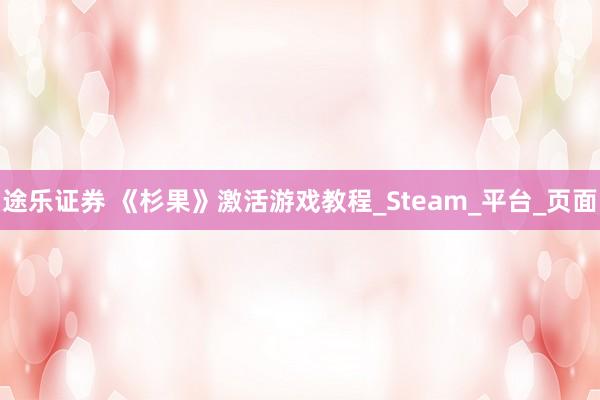 途乐证券 《杉果》激活游戏教程_Steam_平台_页面